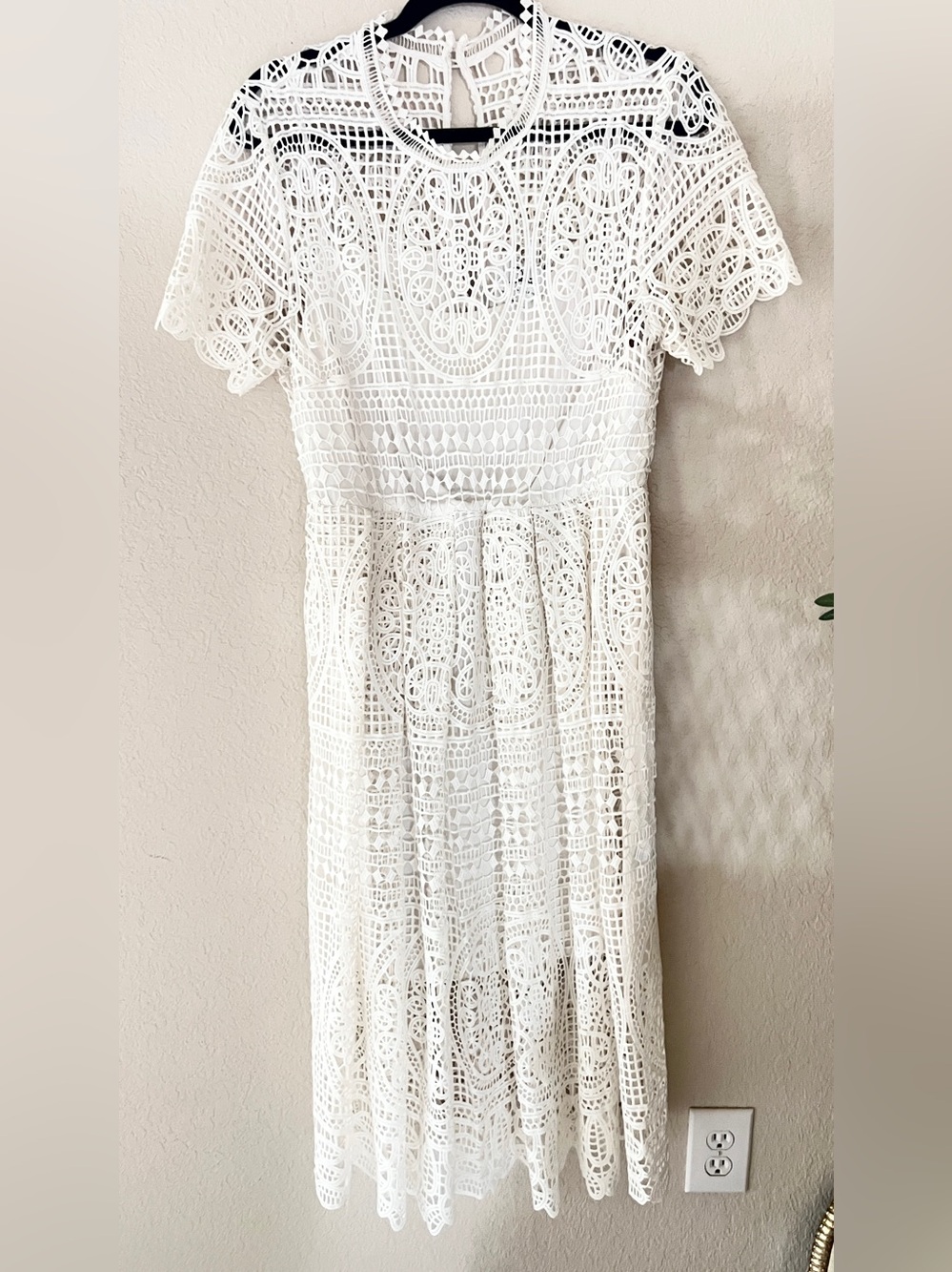 Olivia Culpo X Le Tote White Crochet inspired  Lace Midi  Dress